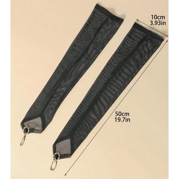 Women's Black Gemstone Fingerless White Tulle Mesh Long Tulle Long Party Costume - Picture 4 of 4